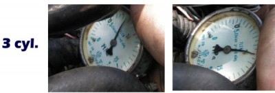 Þjöppunarþrýstingur Fiat Cinquecento, fyrir og 1722 km eftir að ceramizer, þriðja strokka